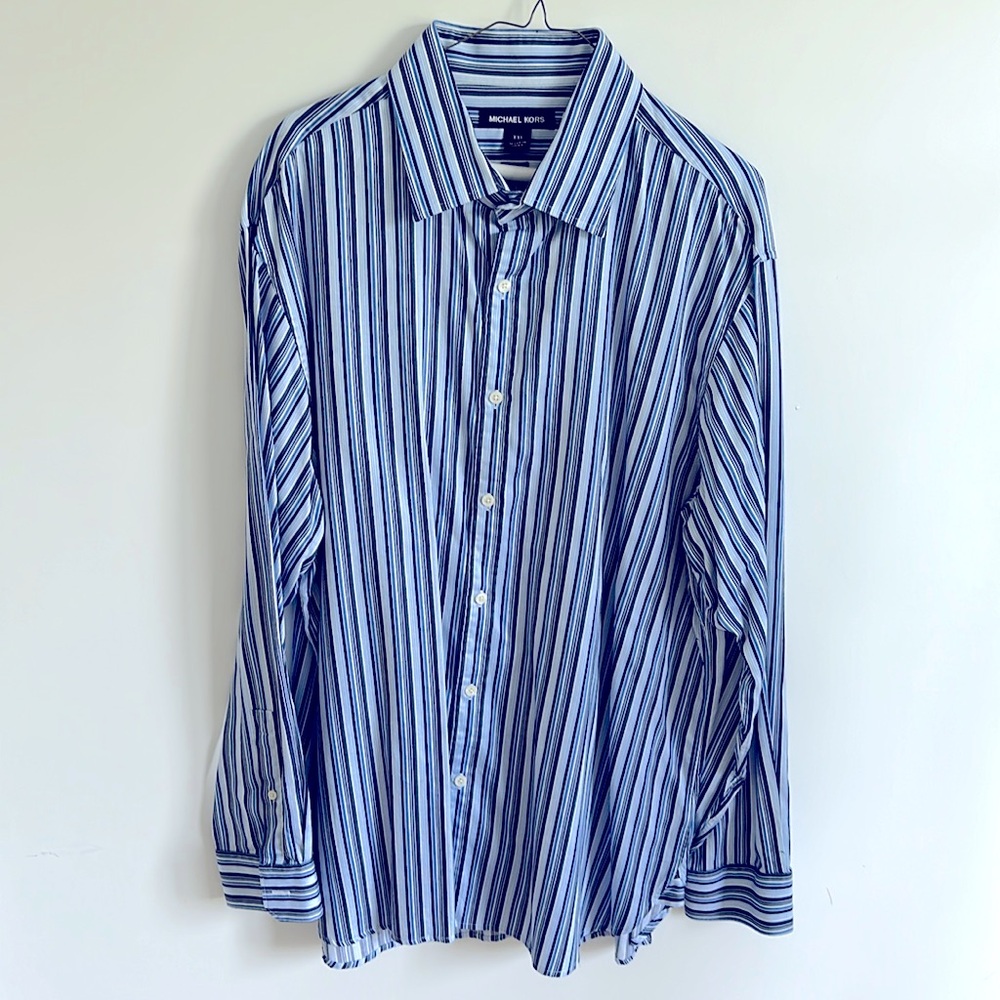 Michael Kors XXL Classic Fit Blue & White Striped Long Sleeve Button  Down Shirt